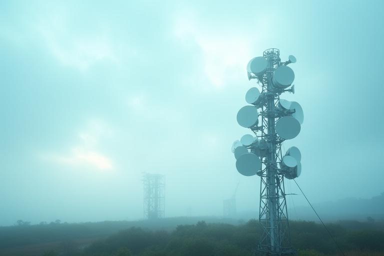 Advanced atmospheric sensor array capturing data against a dramatic sky