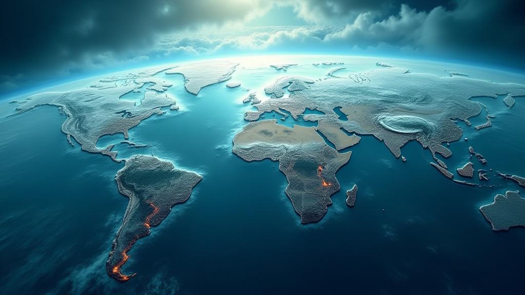 Satellite view of weather patterns with data overlays, representing advanced meteorological solutions.